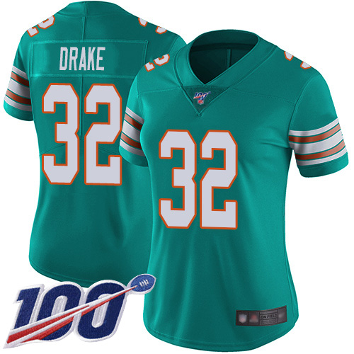 Nike Miami Dolphins 32 Kenyan Drake Aqua Green Alternate Women Stitched NFL 100th Season Vapor Limited Jersey